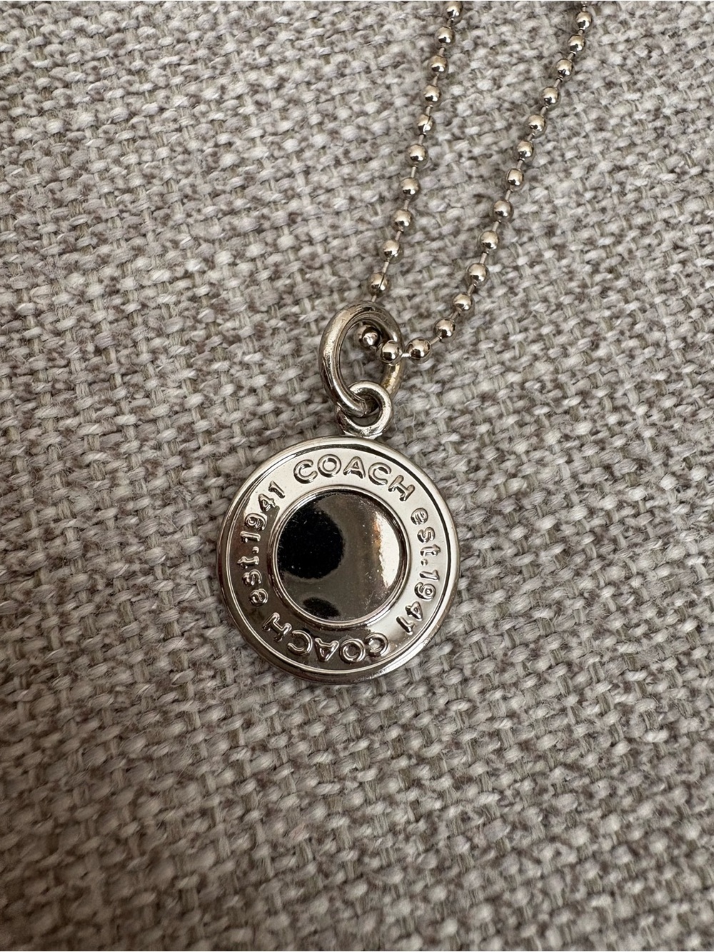 Coach Silver-Tone Round Medallion Logo Bag Charm Key Chain with Ball Chain